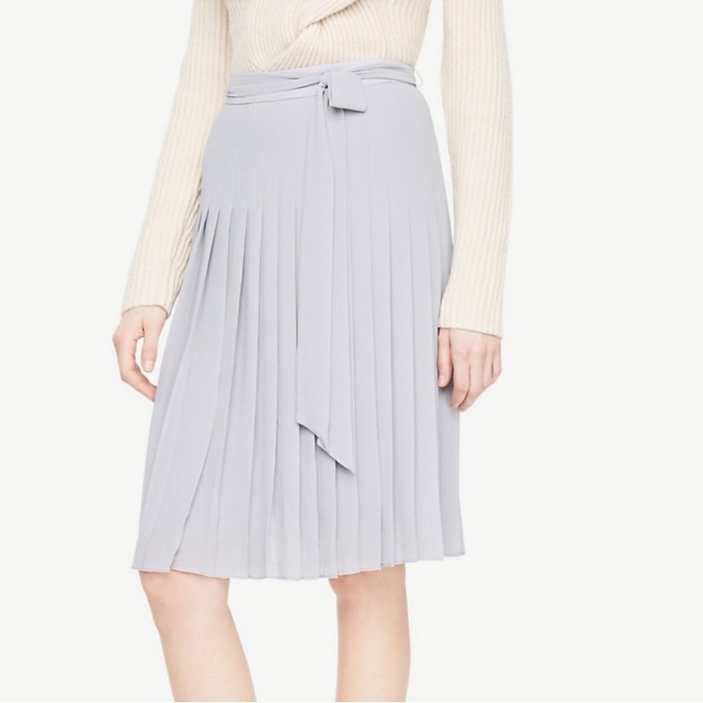 Ann Taylor Belted Pleated Skirt in Slate Ice